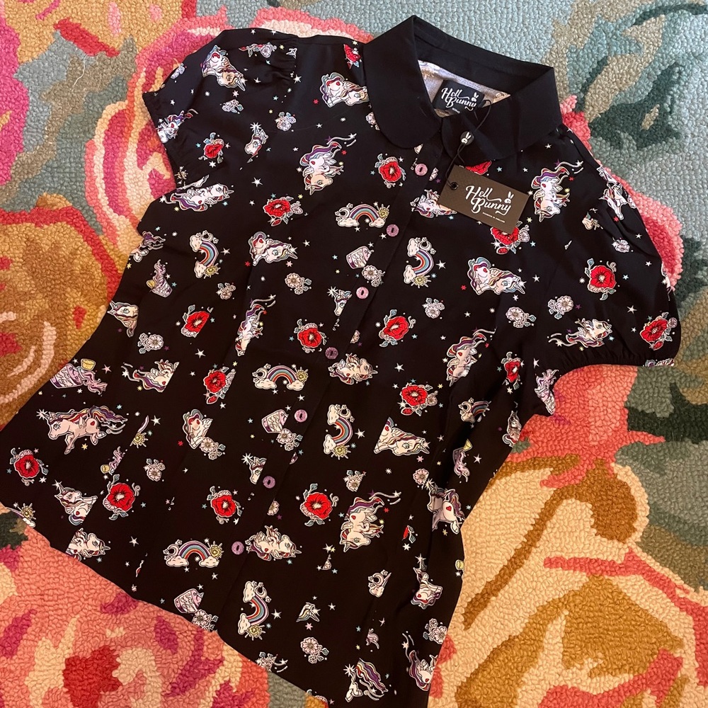 NWT Hellbunny Retro Unicorn Blouse